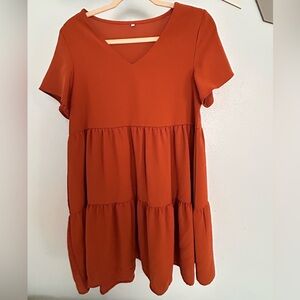 Elegant Rust Orange Tiered Mini Dress